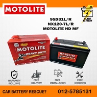 [ Installation Provided ] 95D31R | 95D31L | Motolite Heavy Duty MF ] NX120-7 /L | Car Battery Bateri