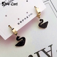 Anting Titanium Wanita Rose Gold Model Angsa Swan Hitam Fashion Wanita Korea Aesthetic / Anting Tita