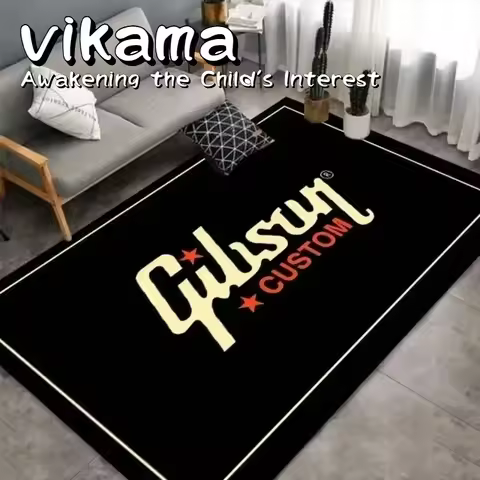 ​VIKAMA Rock Heritage Fleece Rug - Bold Gibson CUSTOM Logo & White Borders, Hypoallergenic Floor Mat