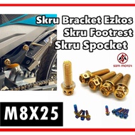 M8*25 Screw Sprocket Hub Skru Footrest Gold Gold Blue Titanium YAMAHA Y15 LC-135 Skru Spocket Gantun