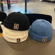 BEBETTFORM Brimless Hat, Corduroy C Letter Kids Docker Cap,  Adjustable Design Warm Fabric Solid Col