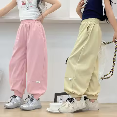 Teen Girls Trousers Pants Ribbon Summer Cargo Pants For Girls Sweatpants Children Pants Casual Thin 