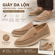 Shallow Slip On Suede Flats, Dustino Beige Brown Genuine Leather Men's Flats