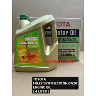 ( 100% ORIGINAL ) TOYOTA 0W20  FULLY SYNTHETIC SN 0W20 ENGINE OIL 4 LITER