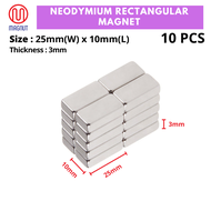 10pcs 25mm x 10mm x 3mm Neodymium Rectangular Magnet / Block Magnet