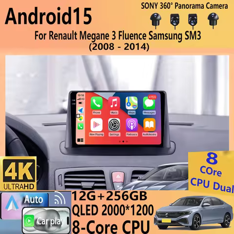 Android15 For Renault Megane 3 Fluence Samsung SM3 2008 - 2014 Car Radio Navigation Multimedia video