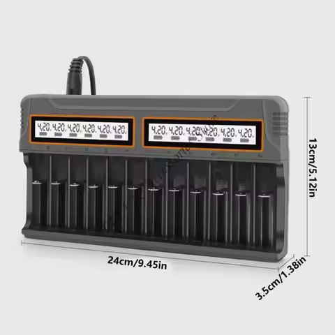 Portable 12 Slot Charging Device for AA 3A 18650 14500 and More Battery Models N7YA