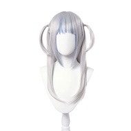 Nuoqi Gawr Gura Cosplay Wig Anime Gura Silver Mixed Blue Cosplay Wig Women Girls Ponytails Hair Part