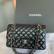 Chanel 銀釦菱格紋小羊皮 25cm COCO包(黑色)