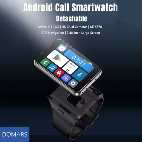 Domars Smart Watch Android 11 2.88" Screen 2MP/8MP Dual Camera 4GB RAM 64GB ROM 2300mAh Men Smartwat
