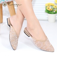 Emye - Sandal Selop Brukat Glitter Pengantin Wanita Flatshoes Putih 36-41