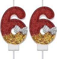 VSHILI 66th Birthday Candles, Red 66 Year Old Number Birthday Candles, Happy Birthday Party Cake Top