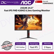 AOC 25G4K 24.5" Fast IPS FHD 420HZ 0.3ms Gaming Monitor - Adaptive Sync, HDMI2.0x2, DP1.4, SWIVEL PI