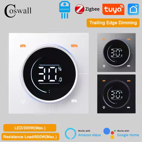 COSWALL Infinite Knob MOSFET Dimmer Regulator Zigbee 3.0 PC Panel Wall Light Switch AC100-250V Digit