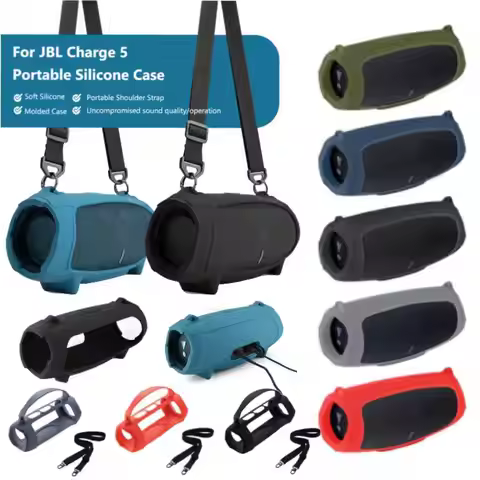 Silicone Case Cover for JBL Charge 5 Bluetooth Speaker, Travel Carrying Protective with Shoulder Str