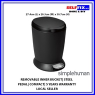 Simplehuman CW1319 6L Plastic Round Pedal Step Trash Can (Black)