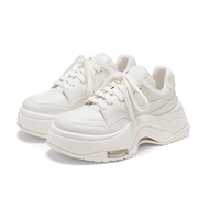 รองเท้าผ้าใบพื้นหนา VITTORIO VENTURA ทรงสี่เหลี่ยมผืนผ้าหนังวัว พื้นยาง ทรงหัวมน ดีไซน์สีพื้น สไตล์ล