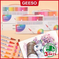 GEESO 12/24/36/48/60/80/100 Colours Watercolor Brush Pen Colors Dual Tip Brush Marker Pens Painting 