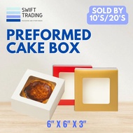 (10pcs/20pcs) Pre-formed Cake Box - 6x6x3in With Window | White, Red, Gold, Kraft (Square)