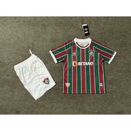 23-24 Fluminense Home/Away Kids Kit Short Sleeve Vertical Stripe Top + Shorts No Pocket Kids Jersey