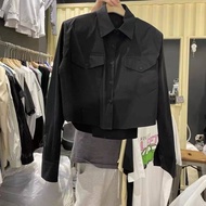 y2k White short shirt for girls women Korean style long sleeve vintage office fashion croptop