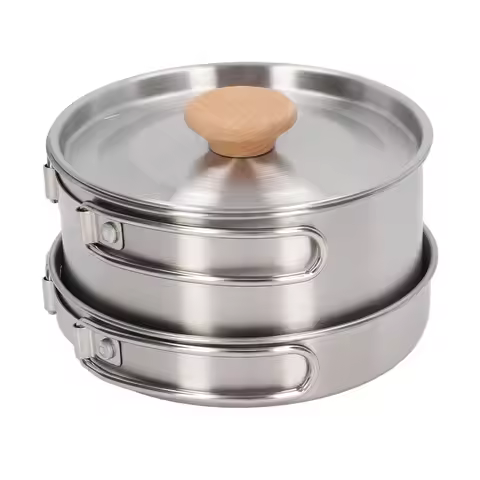Stainless Steel Camping Cookware Set Lightweight Non Stick Camping Pots and Pans Set With Storage Ba