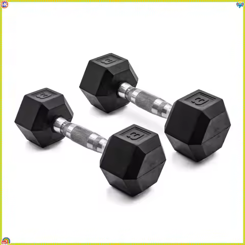 8lb Rubber Hex Dumbbell Set for Home Gym, Weightlifting & Strength Training with Anti-Roll Design an