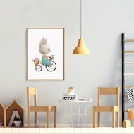 兔寶寶採花去-療癒兔寶寶騎單車掛畫/兒童房佈置/臥室裝飾畫/送禮