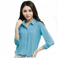 KEMEJA Shirt Wanita Shirt Hem Women'sWanita POLOS Lightbiru Long Sleeve XL Medium casual E7N3 casual
