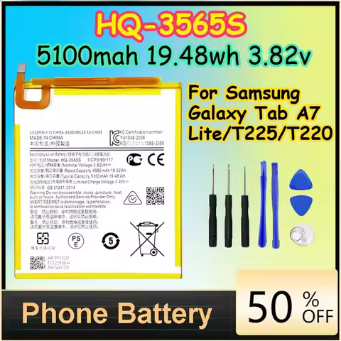 HQ-3565S 5100mah 19.48wh 3.82v Battery for Samsung Galaxy Tab A7 Lite/T225/T220 Replacement Phone Ba