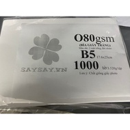 1000 sheets of B5 size white paper, 80gsm