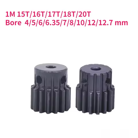 1M Spur Gear 15T/16T/17T/18T/20T 45#Carbon Steel Material Blackening Bore Size 4/5/6/6.35/7/8/10/12/