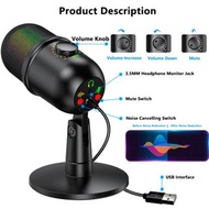 USB降噪電容式MIC USB Condenser Microphone  電容麥克風 USB麥克風 可用於錄音、串流、遊戲、卡拉OK和唱歌麥克風適用於PC電腦 USB Microphone Stud