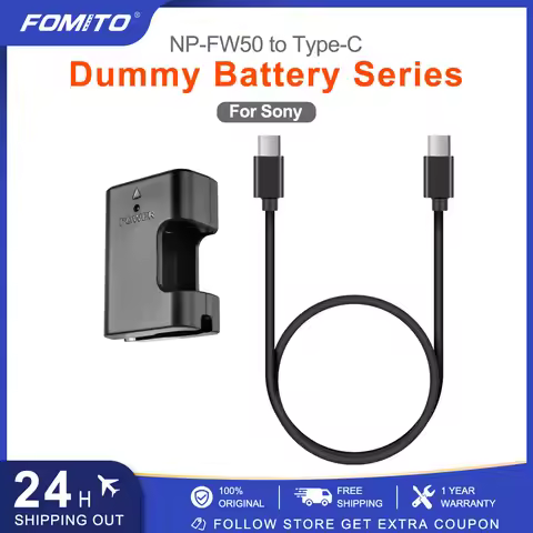 FOMITO NP-FW50 Dummy Battery Decoded NP-FW50 Battery with Type-C Spring Power Adapter Cable for Sony