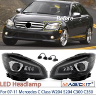 MAGICKIT Projector Headlights For 2007-2011 Mercedes C Class W204 S204 C300 C350 LED Headlamp Car Ac