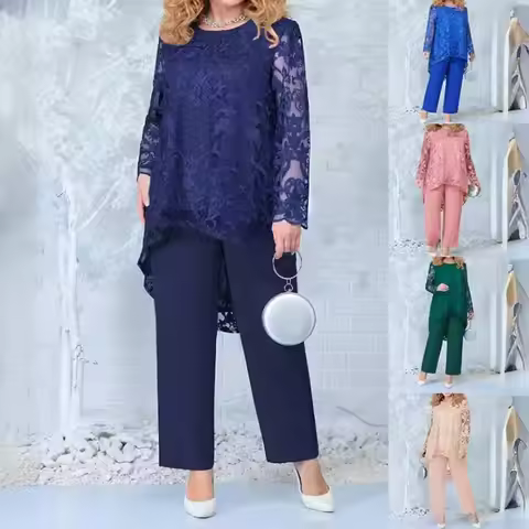 Women's Evening Dress Lace Embroidered Pants Two-piece Cocktail Dress Set Plus Size 2 Piece Set Wome