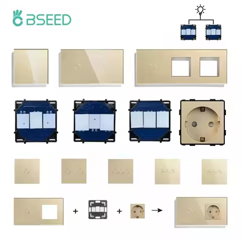 BSEED 1/2/3Gang Touch Switches 1/2/3Way Function Base Sensor Glass Panel EU Wall Sockets USB Type-c 