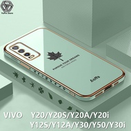 YuPin ใบเมเปิลเคสโทรศัพท์มือถือสำหรับ VIVO Y20 / Y20S / Y12S / Y12A / Y20A / Y30 / Y50 / Y12 / Y15 / Y15S / Y15A / Y16 / Y17 / Y17S / Y19 / Y20i / Y30i ตัวชุบโลหะหรูหราสีทึบอ่อนฝาครอบโทรศัพท์ที่กันกระแทกทีพียูซิลิโคน