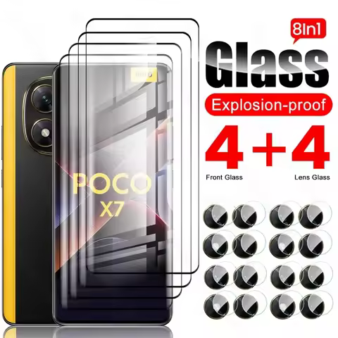 PocoX7 5G Glass 8 In 1 9D Tempered Glass For Xiaomi Poco X7 5G Curved Camera Lens Screen Protector O