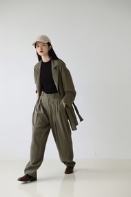 中長款寬鬆風衣外套 橄欖綠 I Olive Green Short Trench Coat