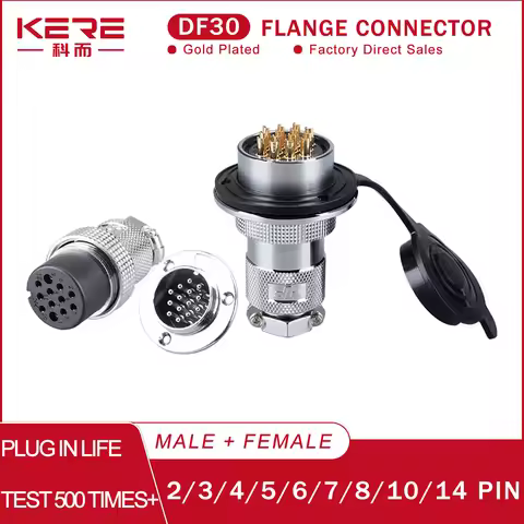 1 Set DF30 Aviation Female Plug & Male Socket GX30 2 3 4 5 6 7 8 10Core14 Pin Circular Flange Electr