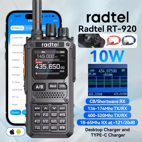 Radtel RT-920 Multi-Band Ham Radio Programmable CB with Bluetooth App UHF VHF HF SSB AM USB LSB CW 9