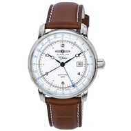 Zeppelin 100 Jahre GMT Leather Strap Silver Dial Automatic 86661 Men's Watch