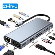 11 In 1อะแดปเตอร์ USB C HUB Type C เป็น4K HDMI VGA RJ45 Lan Ethernet Sd/tf Micro Card Hub 3.5มม.