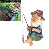 【NIMY】 Fishing Gnome Sitter Funny UV Resistant Resin Decorative Outdoor Garden Lawn Gnome For Yard L