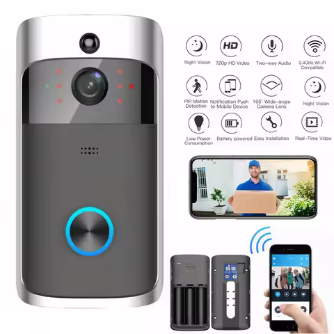 Wireless Doorbell Intercom System 166° Wide Angle Real-time Video Real-time Video 2-Way Audio silver