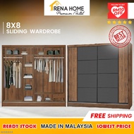 FREE SHIPPING⚡8x8 Sliding Door 2 Door Wooden Wardrobe 8X8 Almari Baju Murah Almari Besar Cabinet Baju Murah Almari Kayu