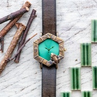 祈願和諧的青蛙 六角形手錶 M 草綠色