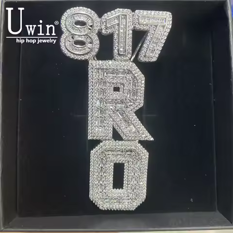 Uwin Custom Small Letters Numbers Clasp Custom Vertical Nameplate Pendant Micro Paved CZ Necklace Hi