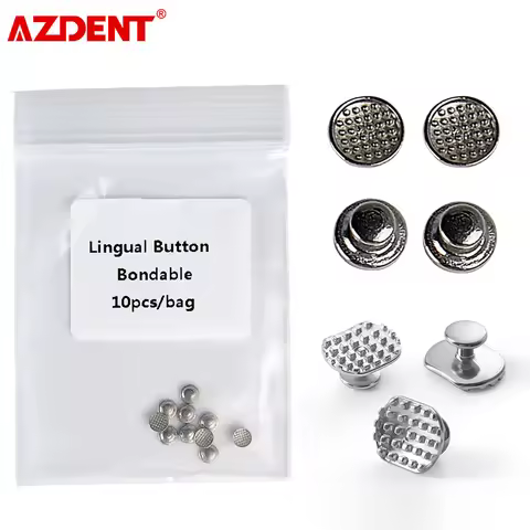 10pcs/pack AZDENT Dental Orthodontic Lingual Buttons Bondable Metal Tongue Side Buckle Rectangular/R